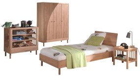 Set Complet Mobilier Camera Bebelusi Forrest Oak, Pat 90x200 cm, Dulap cu 3 Uși, Noptieră și Masă de înfășat, din Lemn de Stejar, Natur – Vipack