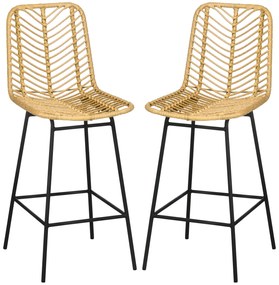 HOMCOM Lot de 2 taburete de bar design boem Înălțime 66 cm cu suport pentru picioare din metal și răchită PE, natural | Aosom Romania