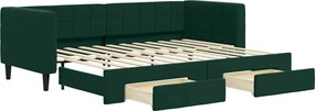 vidaXL Pat de zi cu extensie și sertare verde închis 80x200 cm catifea