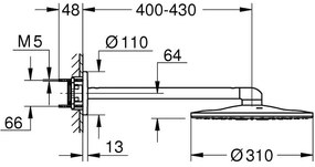Palarie dus fix Grohe Rainshower 310 SmartActive, O31 cm cu brat, montaj pe perete, crom