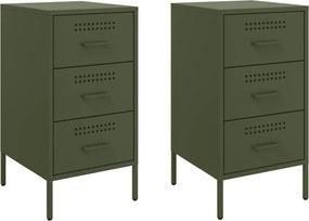 vidaXL Noptiere, 2 buc., verde măsliniu, 36x39x68 cm, oțel