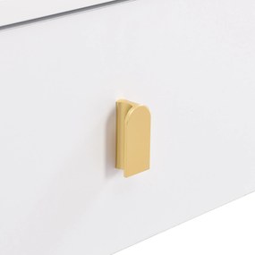 Masă de cafea cu 2 sertare, colțuri rotunjite, mânere și picioare aurii, 108x50x40 cm, Alb