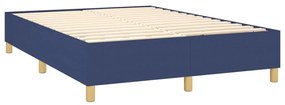 Pat box spring cu saltea, albastru, 140x200 cm, textil Albastru, 140 x 190 cm, Cu blocuri patrate
