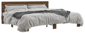 3280131 vidaXL Cadru de pat, stejar maro, 200x200 cm, lemn prelucrat și metal