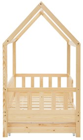 Patut Marli 90 x 200 cm cu 2 sertare si grilaj sipci - natural