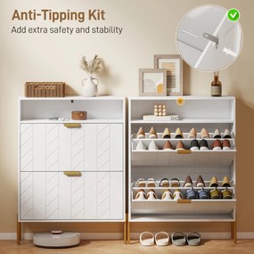 HOMCOM Dulap pentru pantofi 16 perechi, dulap îngust cu 2 sertare rabatabile, compartiment deschis, alb | Aosom Romania