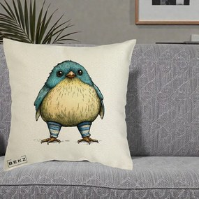 Perna Decorativa Pasare Albastra cu Sosete Albastre, 40x40 cm, Ecru, Husa Detasabila, Perna Inclusa, BEKZ®