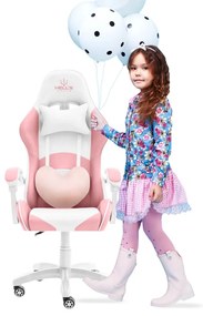 Scaun de gaming roz pentru copii KIDS PINK- WHITE