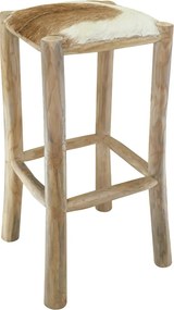 vidaXL Taburet de bar, piele de capră și lemn masiv de tec