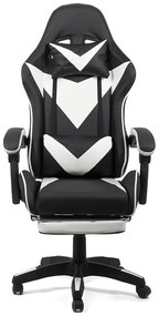 Scaun gaming din piele ecologică cu suport pentru picioare OFF 299 alb cu negru