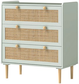 HOMCOM Comodă design boho din ratan cu 3 sertare, mobilier de depozitare pentru living, hol, intrare, verde măsliniu | Aosom Romania