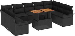 vidaXL Set de canapele pentru grădină cu pernă 10 pcs Negru