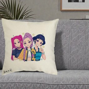 Perna Personalizata K-pop HUNTRX Trio Anime Stele, 40x40 cm, Ecru, Husa Detasabila, Perna Inclusa, BEKZ®