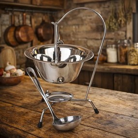 Mini ceaun pentru servire 800 ml, 17x9 cm, cu polonic si suport