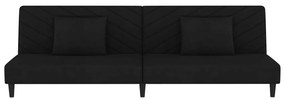 Canapea extensibila cu 2 locuri, 2 perne, negru, catifea Negru, Fara scaunel pentru picioare Fara scaunel pentru picioare