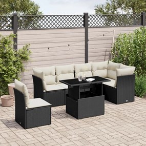 3266616 vidaXL Set canapele de grădină cu perne, 7 piese, negru, poliratan