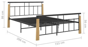 Cadru de pat, 140x200 cm, metal si lemn masiv de stejar Maro deschis, 140 x 200 cm