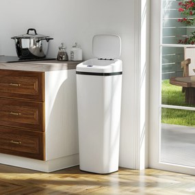 HOMCOM Coș de Gunoi Automat pentru Bucătărie 50 L Îngust din Oțel Inoxidabil cu Senzor Infraroșu Mod Manual Anti-amprente Alb | Aosom Romania