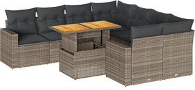 vidaXL Set canapele de grădină, 9 piese, cu perne, gri, poliratan