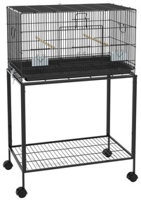 PawHut Colivie pentru Pasari cu Rotile 77x46x119 cm Cusca Metalica pentru Pasari cu Tava Detasabila 2 Suporturi 2 Hranitoare Negru | Aosom Romania