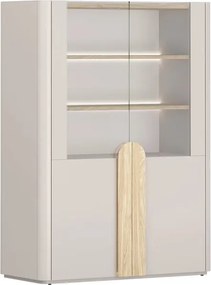 Vitrină Amilio 100 cm cu 2 uși - cașmir / stejar uleiat / mânere stejar deschis