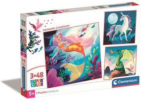 Unicorn Magic Creaturi fantastice 3x48 de bucăți Puzzle Clementoni