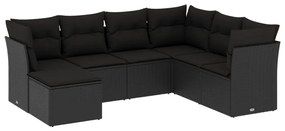 3217985 vidaXL Set canapele de grădină cu perne, 7 piese, negru, poliratan