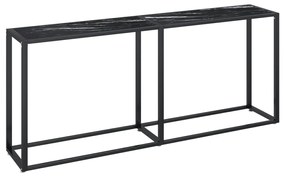 331685 vidaXL Masă consolă, negru marmură, 180x35x75,5 cm, sticlă securizată