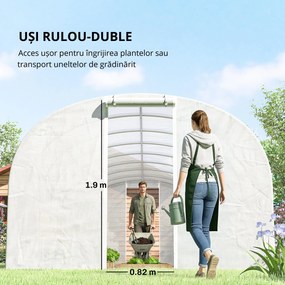 Outsunny Seră tunel de grădină 24 m², seră tunel cu cadru din oțel galvanizat, uși și 2 ferestre mari, alb | Aosom Romania