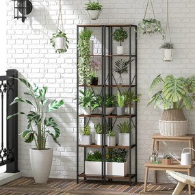 HOMCOM Set de 2 rafturi cu 6 polițe, cadru din oțel, pentru living, birou, dormitor, Maro-Rustic | Aosom Romania