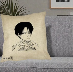 Perna Personalizata Levi Ackerman Inima, 40x40 cm, Crem, Husa Detasabila, Perna Inclusa, BEKZ®