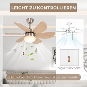 HOMCOM Ventilator de tavan cu lumină, comutator de lanț, 3 viteze, 76 cm x 76 cm x 41,5 cm, Alb | Aosom Romania