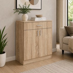 Comoda Tisa, 1 Sertar, 2 Usi, Stejar Sonoma, 80 x 35 x 100 cm