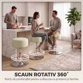 HOMCOM Scaun de Bar din Piele Ecologică PU, Reglabil pe Înălțime, Șezut Moale Gros, Rotire 360°, Pentru Insulă, Alb | Aosom Romania