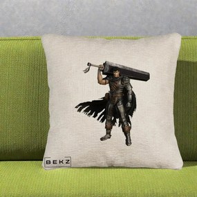 Perna Personalizata Berserk Guts Luptatorul Negru, 40x40 cm, Bej Canapea, Husa Detasabila, Perna Inclusa, BEKZ®