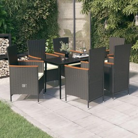 Set mobilier pentru gradina cu perne, 7 piese, negru negru si maro, Lungime masa 140 cm, 7