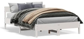 842743 vidaXL Cadru de pat cu tăblie, alb, 160x200 cm, lemn masiv de pin