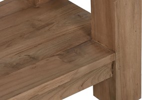 Masă consolă rustică din lemn de tec reciclat, natur, cu raft jos pe toată lungimea și picioare masive, 90 x 240 x 46 cm, „Margaux”