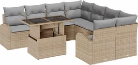 vidaXL Set de canapele pentru grădină cu pernă 9 pcs Bej Poli Rattan