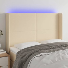 3123771 vidaXL Tăblie de pat cu LED, crem, 147x16x118/128 cm, textil