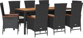 vidaXL Set mobilier de grădină cu perne, 9 piese, negru, poliratan