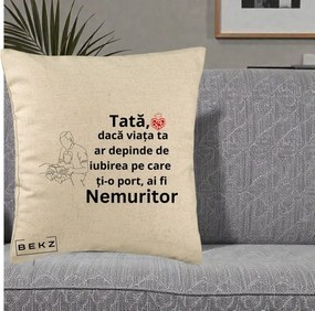 Cadou pentru Tata - Perna Personalizata Tata Nemuritor Lectura, 40x40 cm, Bej, Husa Detasabila, Perna Inclusa, BEKZ®