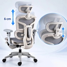 Scaun de birou ergonomic din mesh cu brațe 7D, șezut culisant și tetieră reglabilă 3D SYYT 9524 gri