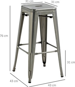 HOMCOM Set 4 Scaune de Bar din Oțel cu Suport pentru Picioare, Argintiu | Aosom Romania