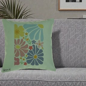 Perna Decorativa Flori Grafice Pastel Multicolor, 40x40 cm, Verde, Husa Detasabila, Perna Inclusa, BEKZ®