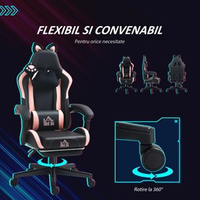 HOMCOM Scaun Gaming Ergonomic cu Urechi de Pisica, Roz | Aosom Romania