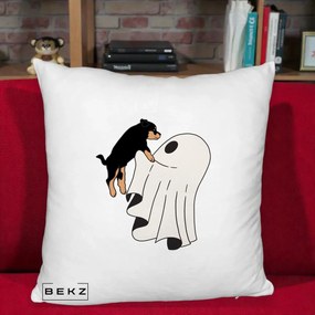 Perna Decorativa Caine Rottweiler Fantoma Halloween, 40x40 cm, Alb Pufos, Husa Detasabila, Perna Inclusa, BEKZ®