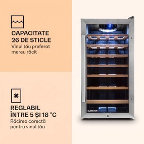 Klarstein Vivo Vino 26, 88 litri, răcitor de vin, 26 sticle, negru, LED
