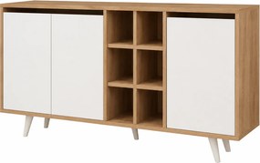 Comoda Seria, PAL melaminat, alb/stejar, 140x40x86 cm