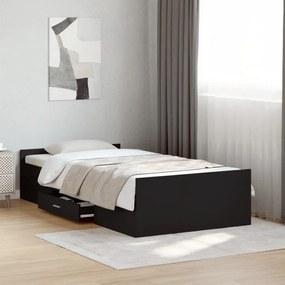 vidaXL Cadru de pat cu sertare, negru, 75x190 cm, lemn prelucrat